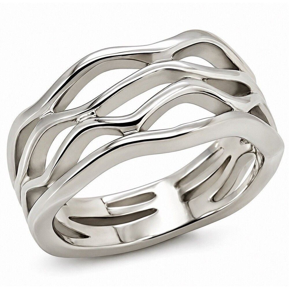 Geometric Ring Openwork Wave Design Sculptural Modern Stainless Steel Size 9
